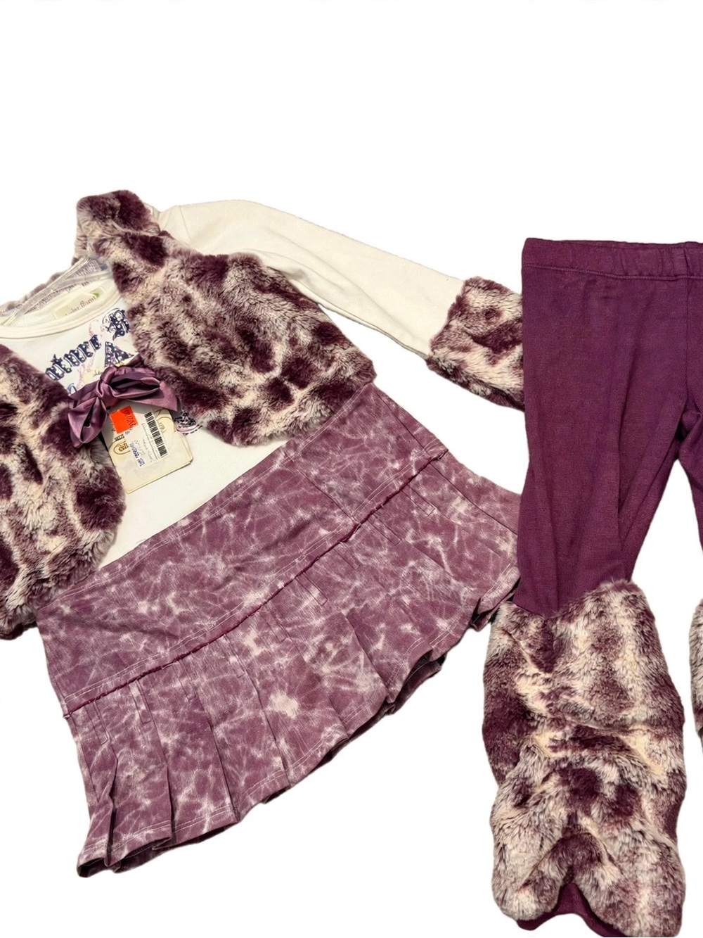 NWT Baby Sara 4pc Set 2T Faux Fur Vest Dress Leggings Couture Royalty Rhinestone